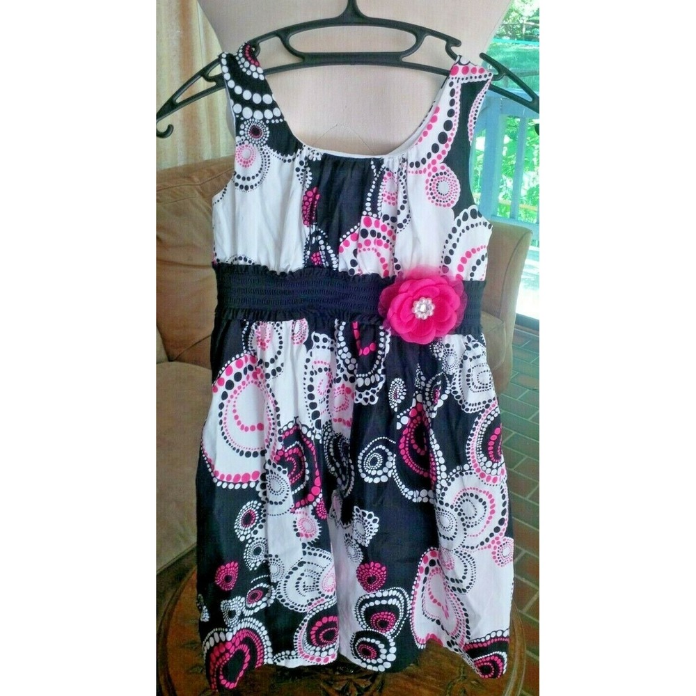 MY MICHELLE - Girls Pink Black White Circle Print Sleeveless Party Dress Size 12